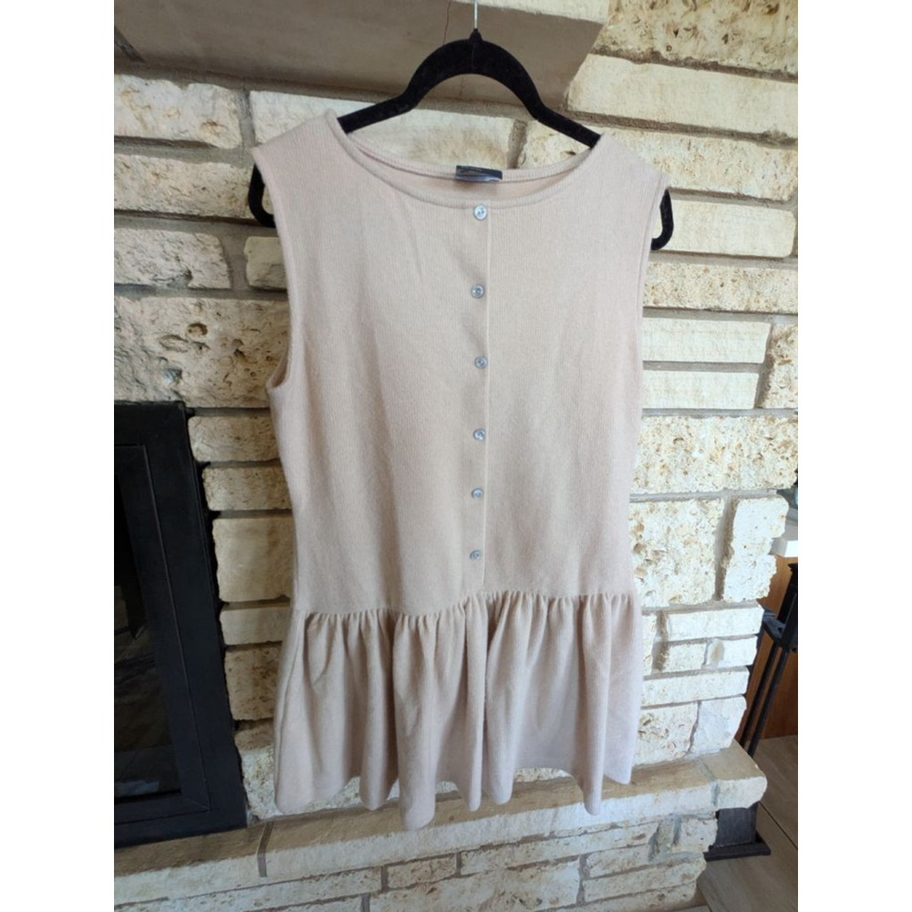 Women's ASOS DESIGN Beige Ribbed Sleeveless Mini Dress w/ Buttons